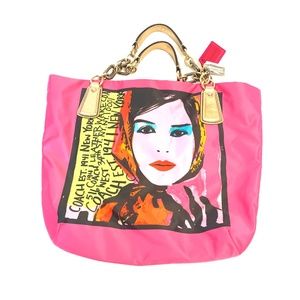 NWT Pink COACH bucket bag w vector paint portrait
